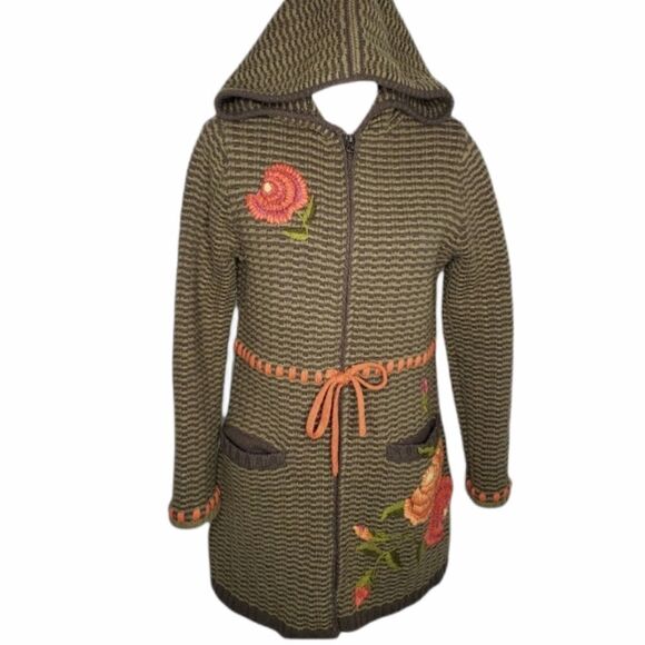 CABI green floral‎ wool blend nubby knit cardigan sweater #699 S - Picture 1 of 10